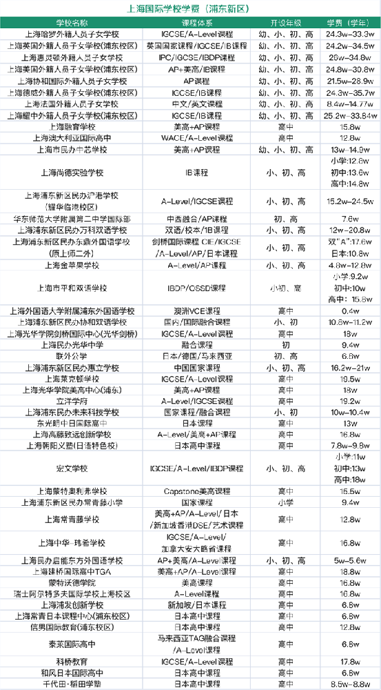 2023年上海国际化学校学费信息盘点